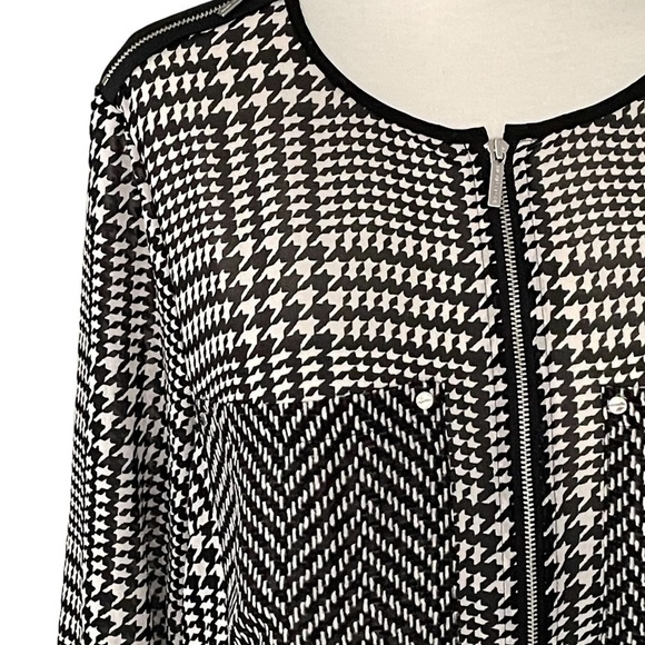 Michael Kors Sheer Panel Houndstooth Long Sleeve Blouse Size M - Picture 3 of 9